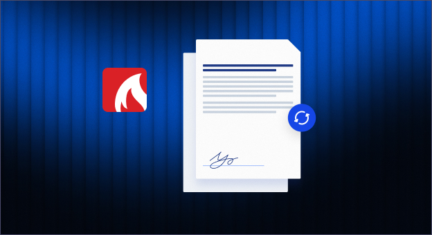 PDFCreator logo beside a signed document with a blue conversion icon, on a dark blue background.